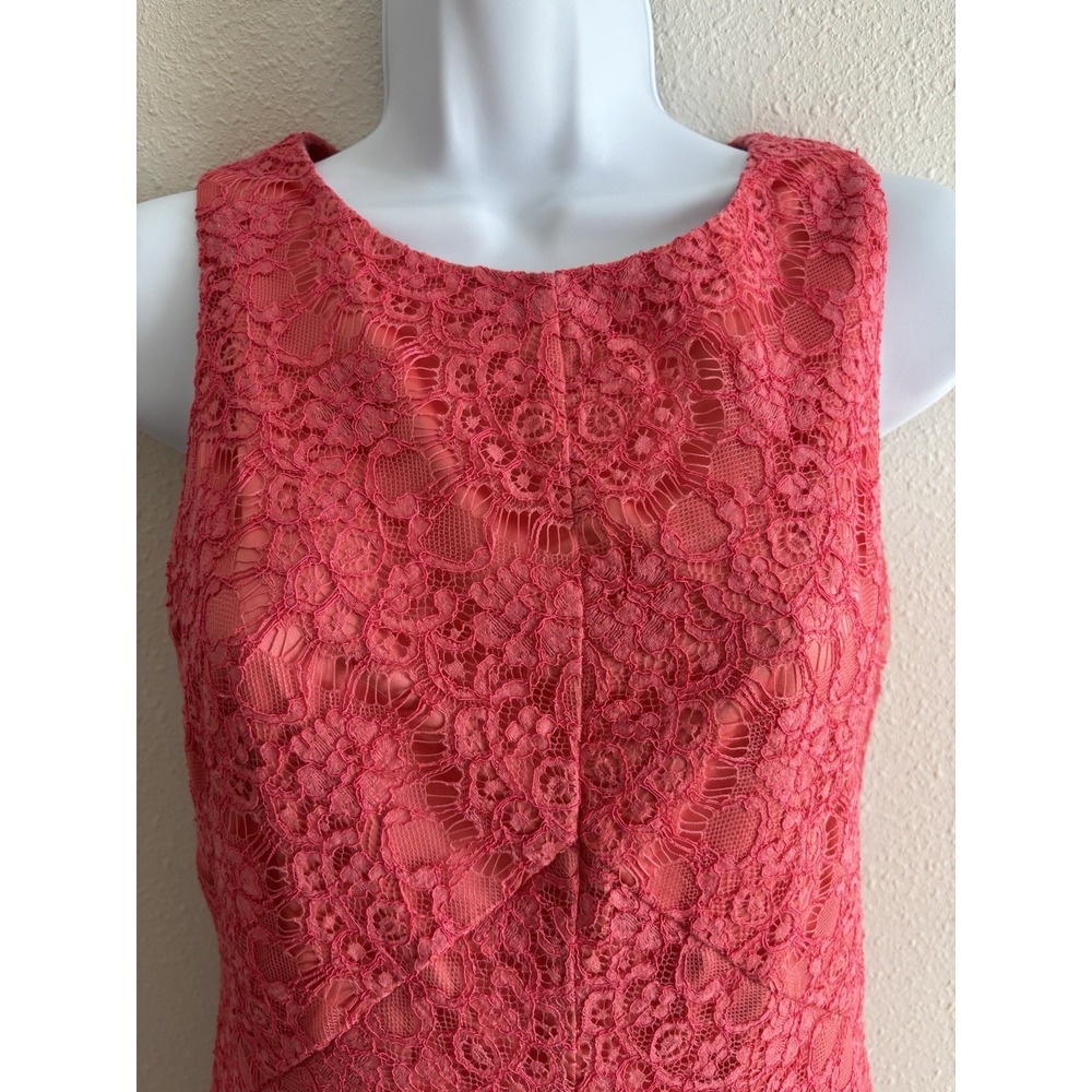 Vince Camuto Coral Lace Overlay Sheath Dress Cocktail Party Wedding Size 4 - Picture 5 of 8